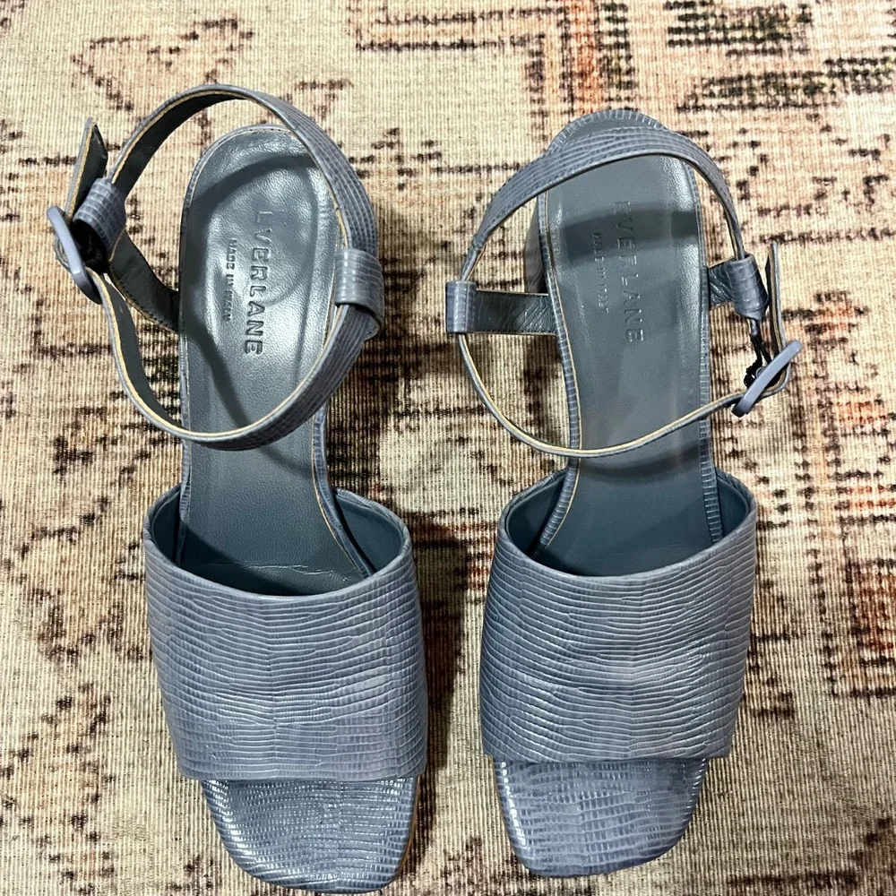 Everlane Blue Textured Block Heel Sandals - Picture 3 of 5